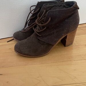 Toms Brown Suede Ankle Booties with Wooden Heel